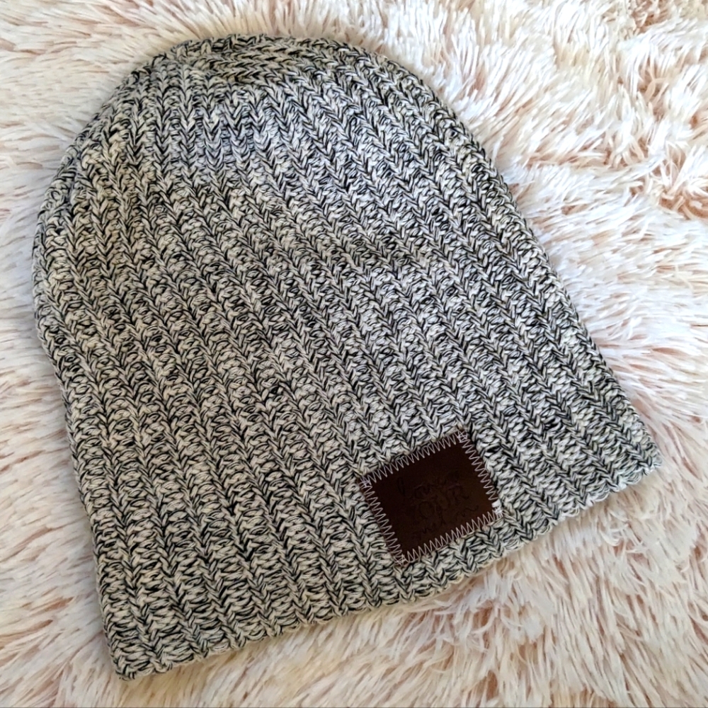 Love Your Melon Black & White Knit Beanie Hat EUC